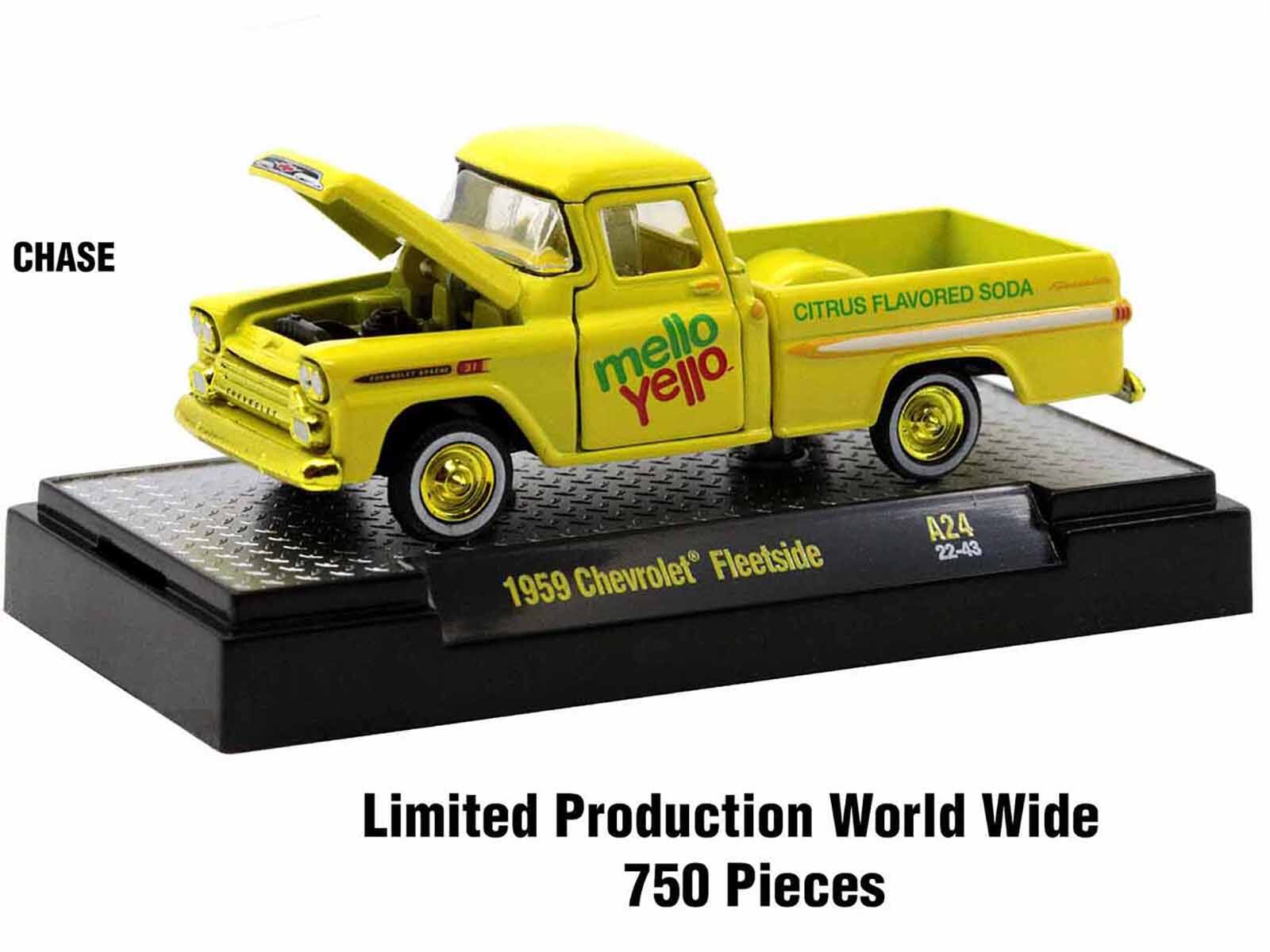 CHASE  
1959 Chevrolet Fleetside  
CITRUS FLAVORED SODA  
mello Yello  
A24 22-43  
Limited Production World Wide  
750 Pieces