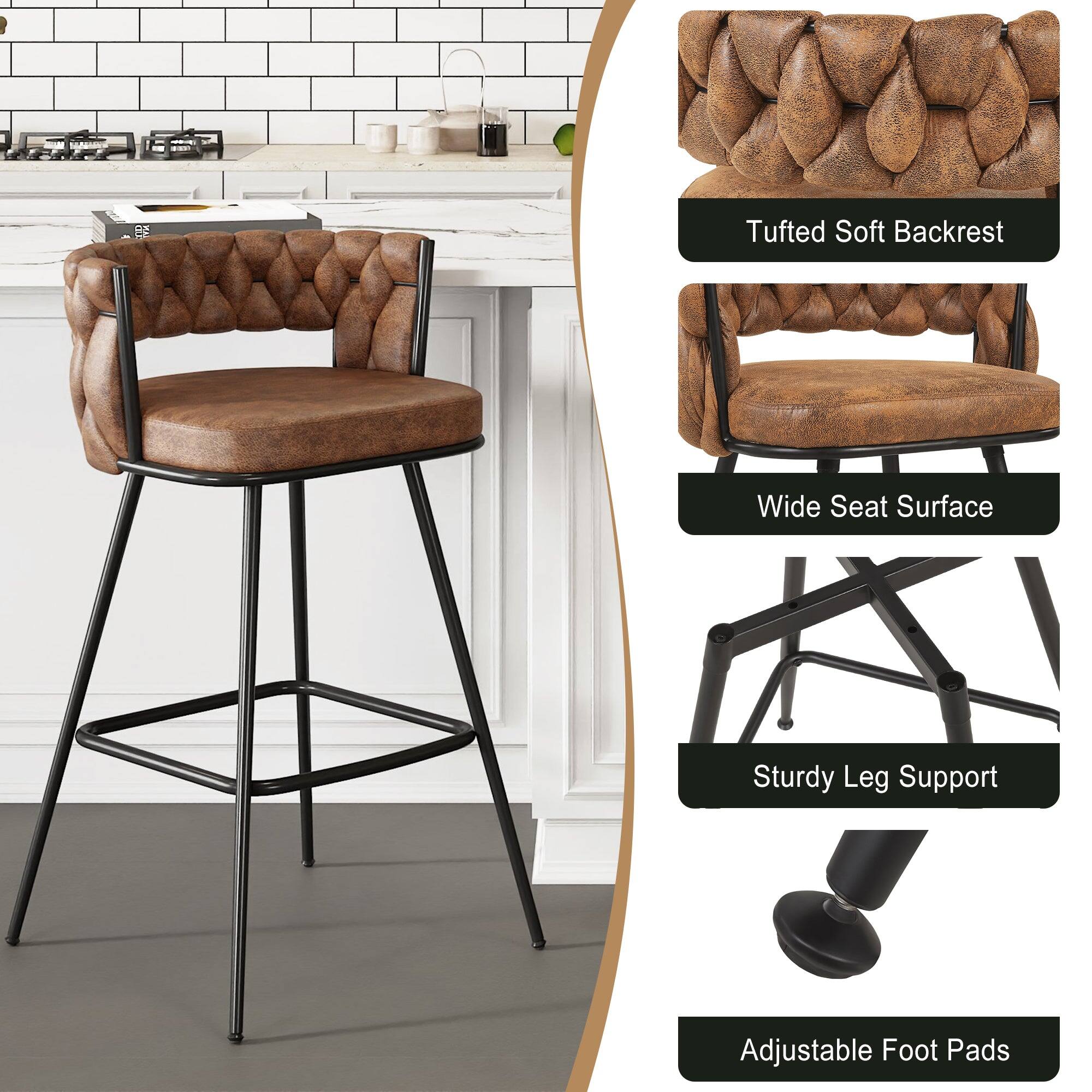 - Tufted Soft Backrest
- Wide Seat Surface
- Sturdy Leg Support
- Adjustable Foot Pads