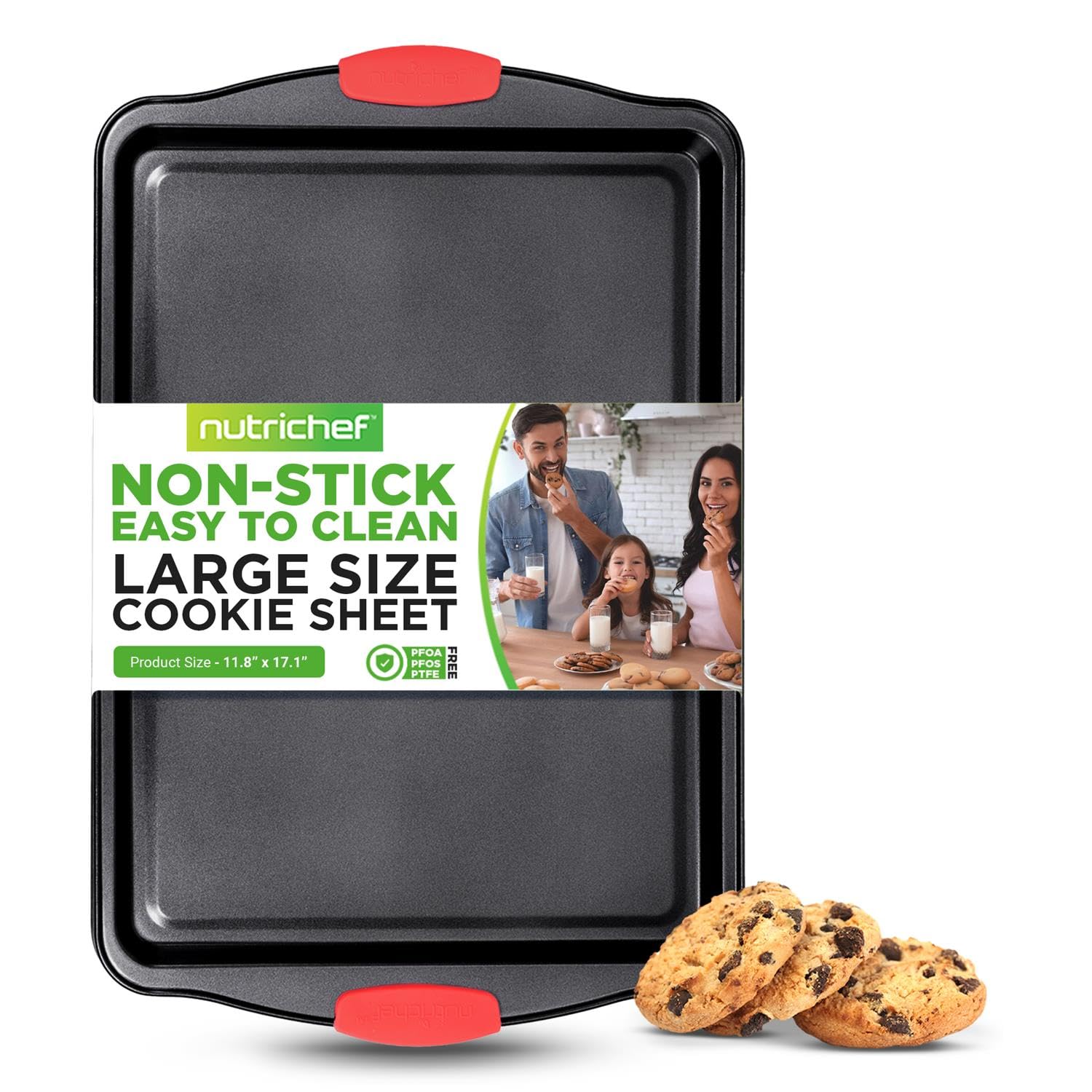 nutrichef NON-STICK EASY TO CLEAN LARGE SIZE COOKIE SHEET PFOA FREE PFOS FREE PTFE Product Size - 11.8" x 17.1"