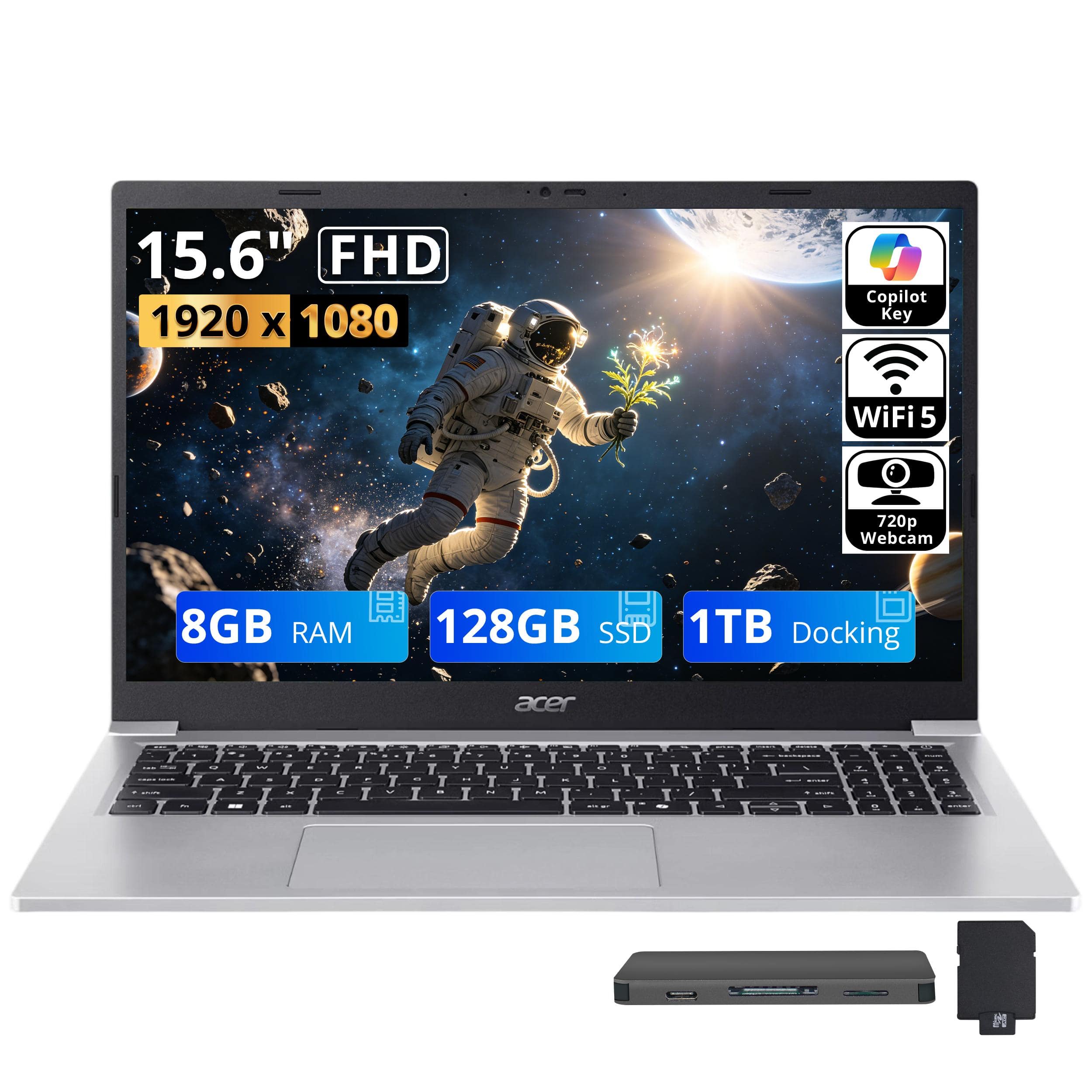 "Acer - Aspire Lite 15.6"" FHD Laptop, Intel 8-core 3 N350, 8GB RAM, 128GB SSD+1TB Dock Set, Intel Graphics, Win 11 - Silver" price history on PriceWatchPro