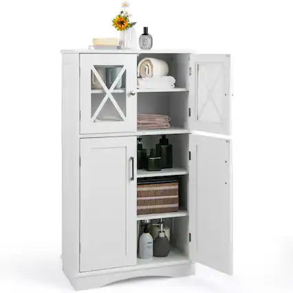 Front. Costway - Costway Bathroom Storage Cabinet Linen Storage Cabinet with Doors and Adjustable Shelves White - White.