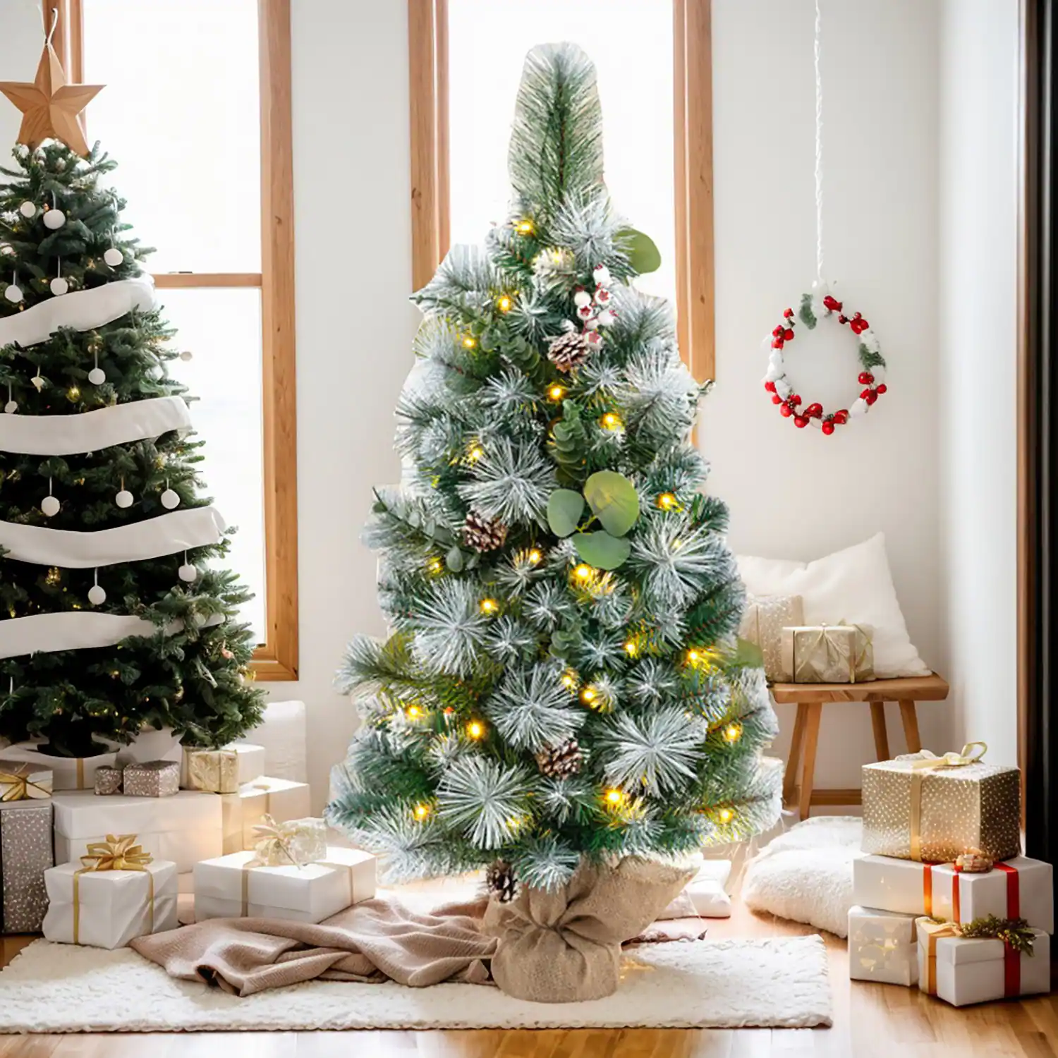 Resenkos - 3 FT Pre-Lit Artificial Mini Christmas Tree - Green