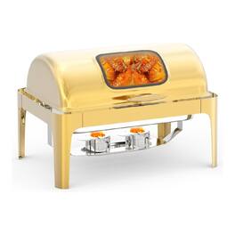 GARVEE - Roll Top Chafing Dish for Buffet, 9QT Retangle Stainless Steel Chafer Catering Food Warmer Server - Gold