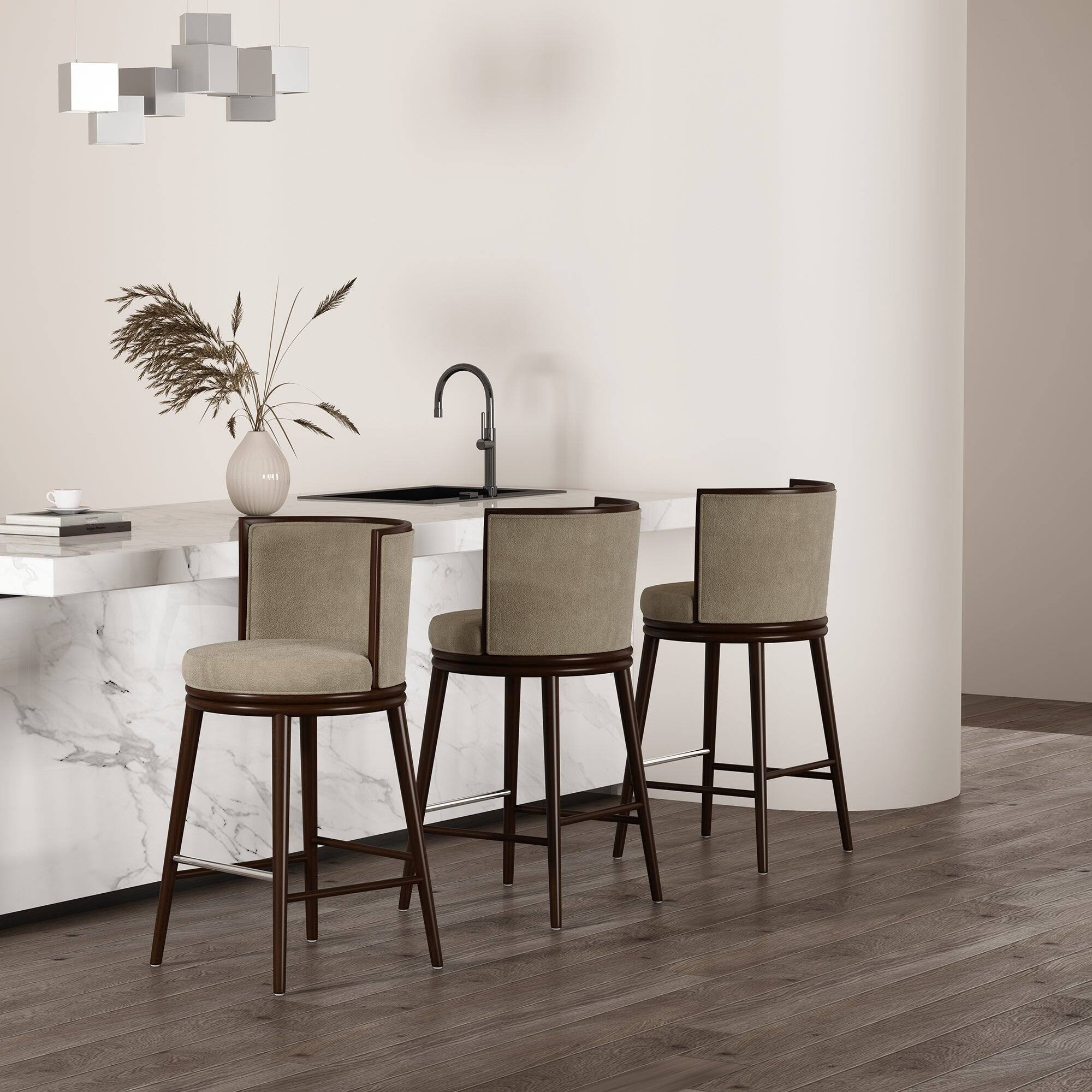 Angle. Manhattan Comfort - Evalyn Modern Wood Upholstered Barstool - Set of 3 - Natural.