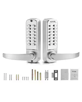 VEVOR - Mechanical Keyless Entry Door Lock, 14 Key Mechanical Door Lock, Mechanical Keypad Door Lock with Handle - Silver