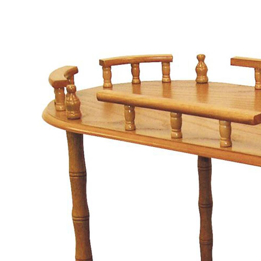 Angle. Manhattan Lane - Casters Supported 2 Tier Wooden Wine Table with Turned legs - Brown.