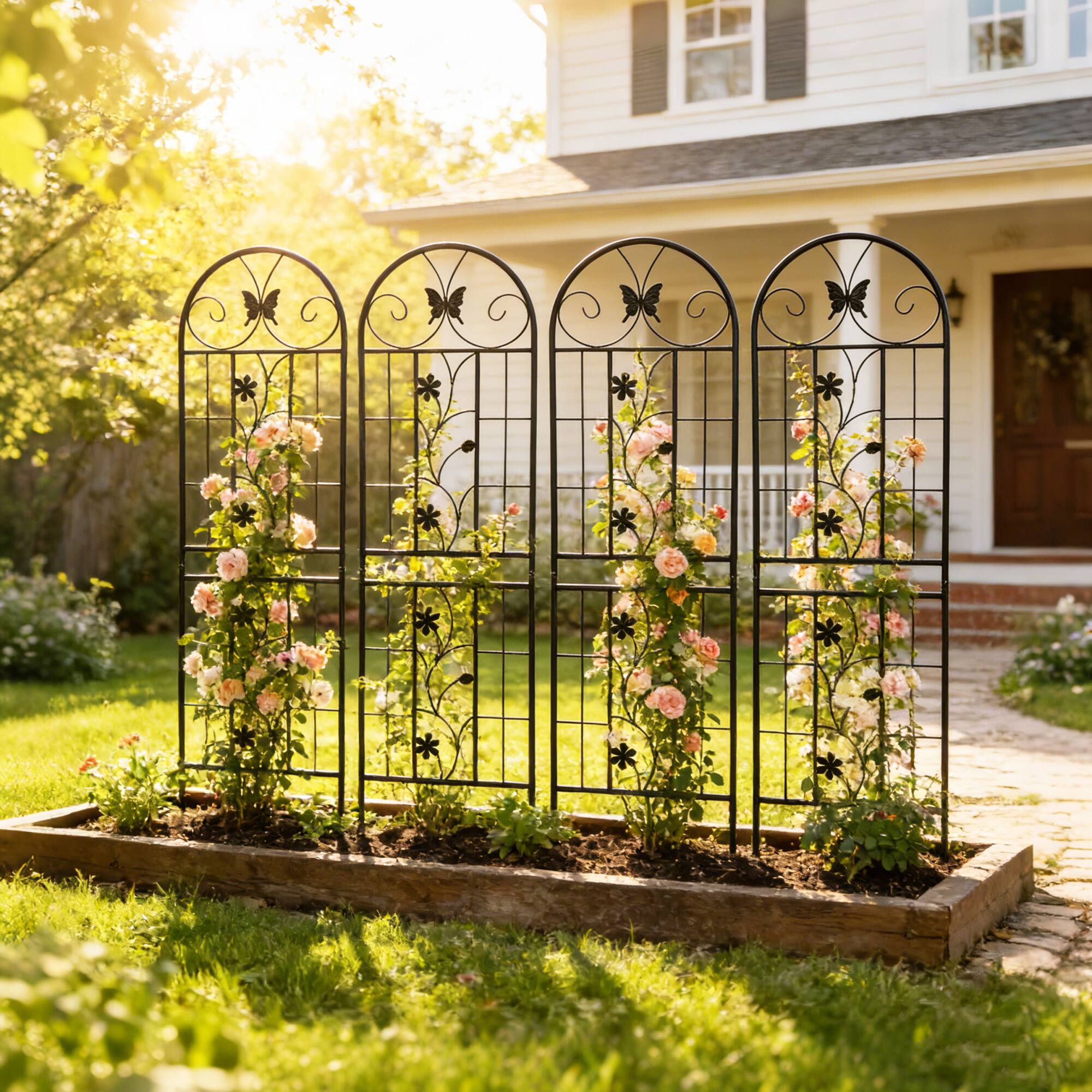 Alt View 1. Loheer - Rustproof Metal Garden Trellis 4 Pack 5.9 ft x 1.64 ft Climbing Plant Support for Outdoor Garden - Black.