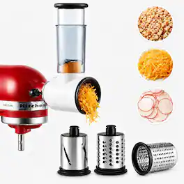 Gvode - Cheese Grater & Slicer Shredder Attachment, Compatible with KitchenAid®, All Steel, 4 Blades - Blue