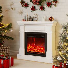 Fehokinch - 35" Electric Fireplace Mantel with Realistic 3D Flames, Remote Control & 1500W Heater - White