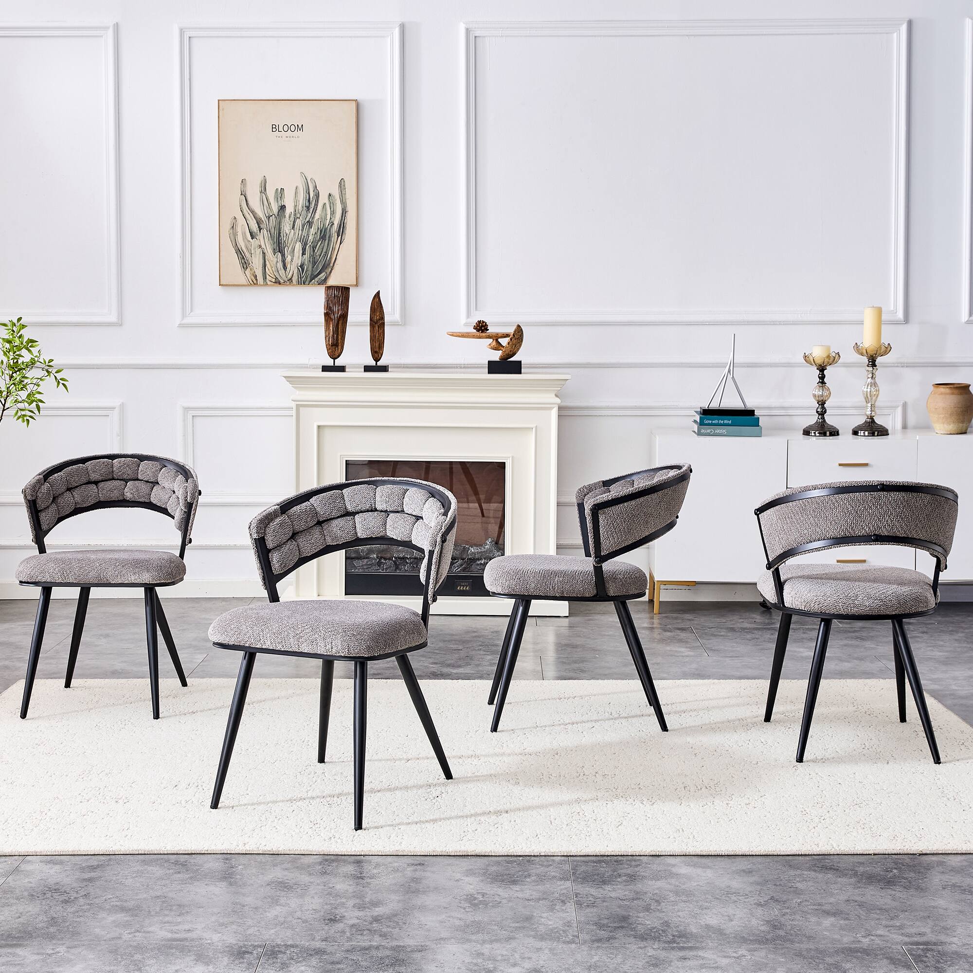 Alt View 2. Loheer - Loheer Dining Chairs Set of 2 Gray Chenille Upholstered Accent Chairs for Dining Room Kitchen, Black Legs, 1.83 ft - Black,Gray.