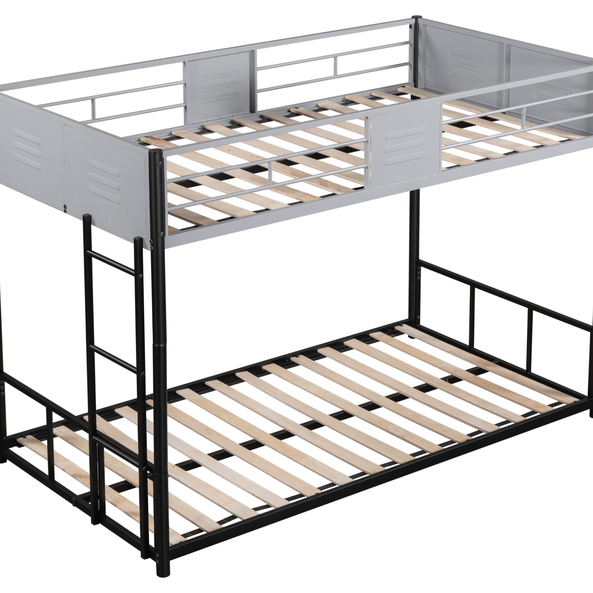 Alt View 2. GOODSILO - Heavy-Duty Twin Over Twin Metal Bunk Bed with Vent Board Guardrail and Noise-Free Wood Slats - Black.