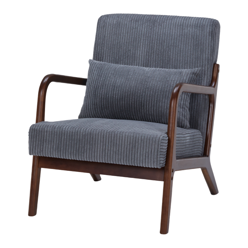 Front. Ecooso - Mid-Century Modern Accent Chair with Pillow, Solid Wood Frame, Upholstered Reading Armchair - Antique Dark Grey.