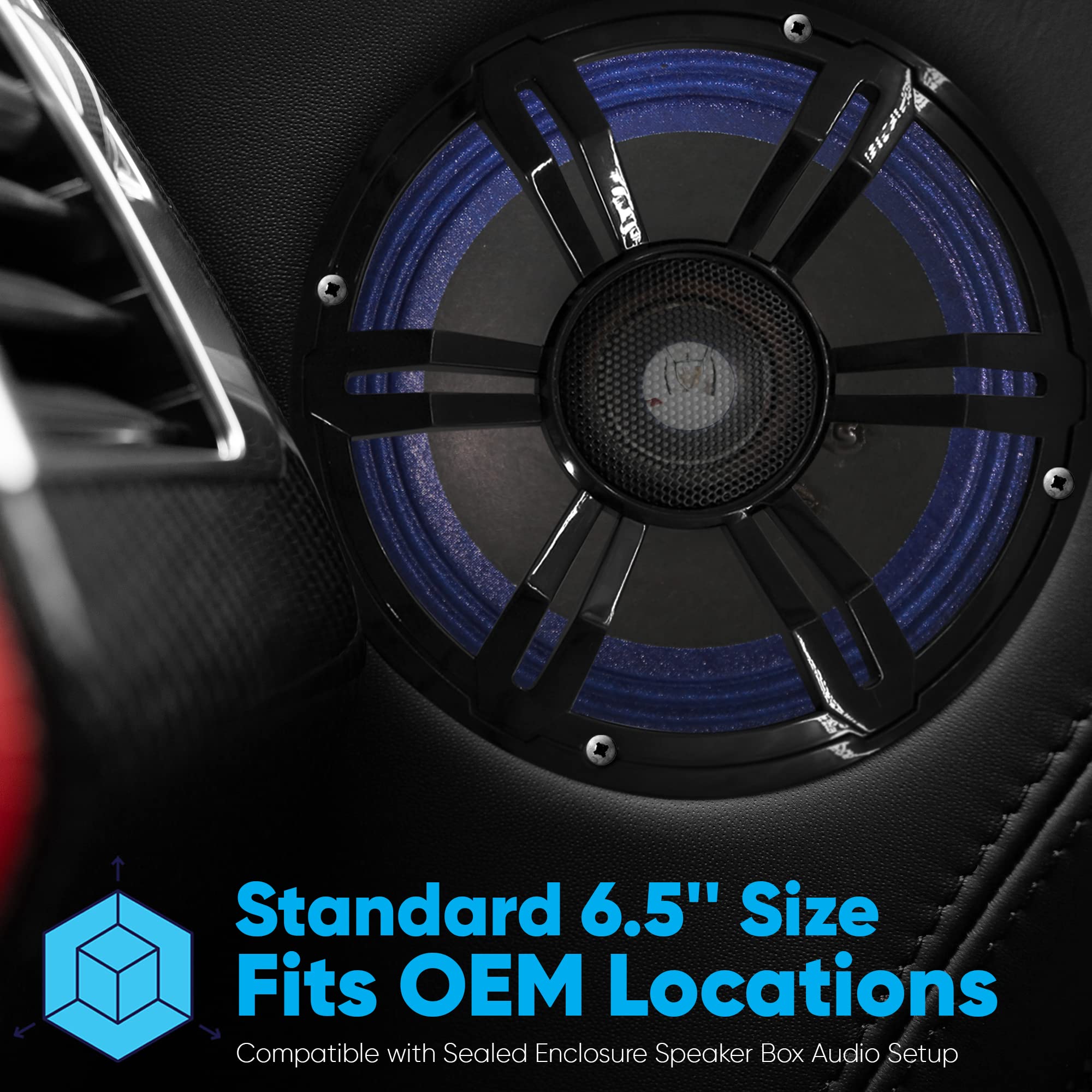 Standard 6.5" Size  
Fits OEM Locations  
Compatible with Sealed Enclosure Speaker Box Audio Setup