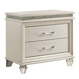 Manhattan Lane - 2 Drawer Nightstand with Acrylic Feet and Crystal Accents - Silver