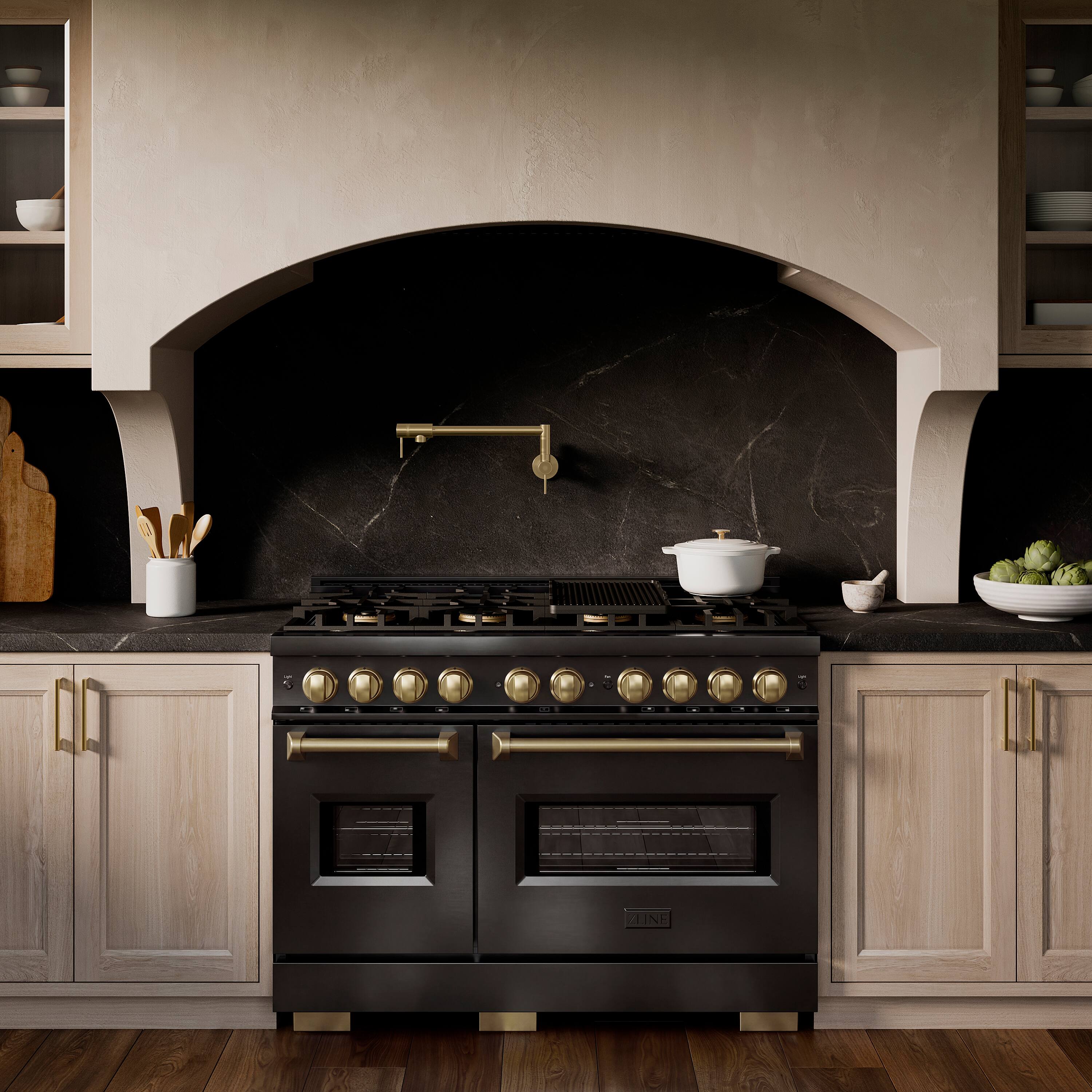 Alt View 5. ZLINE - Autograph 48 in. 6.7 cu. ft. Classic Freestanding Gas Range with DuoPro Cooktop in Black Steel and Bronze Accents - Black Stainless Steel.