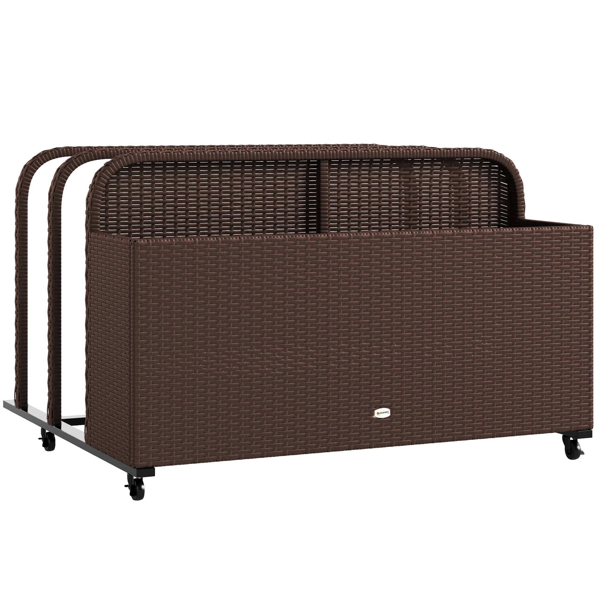 Outsunny - Wicker Patio Pool Float Storage Basket, PE Rattan Outdoor Pool Caddy with Rolling Wheels for Floaties, Noodles - Brown