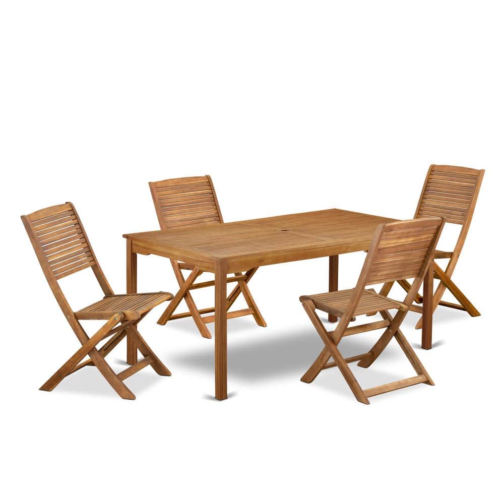 East West Furniture - 5 Piece Patio Garden Table Set - Brown