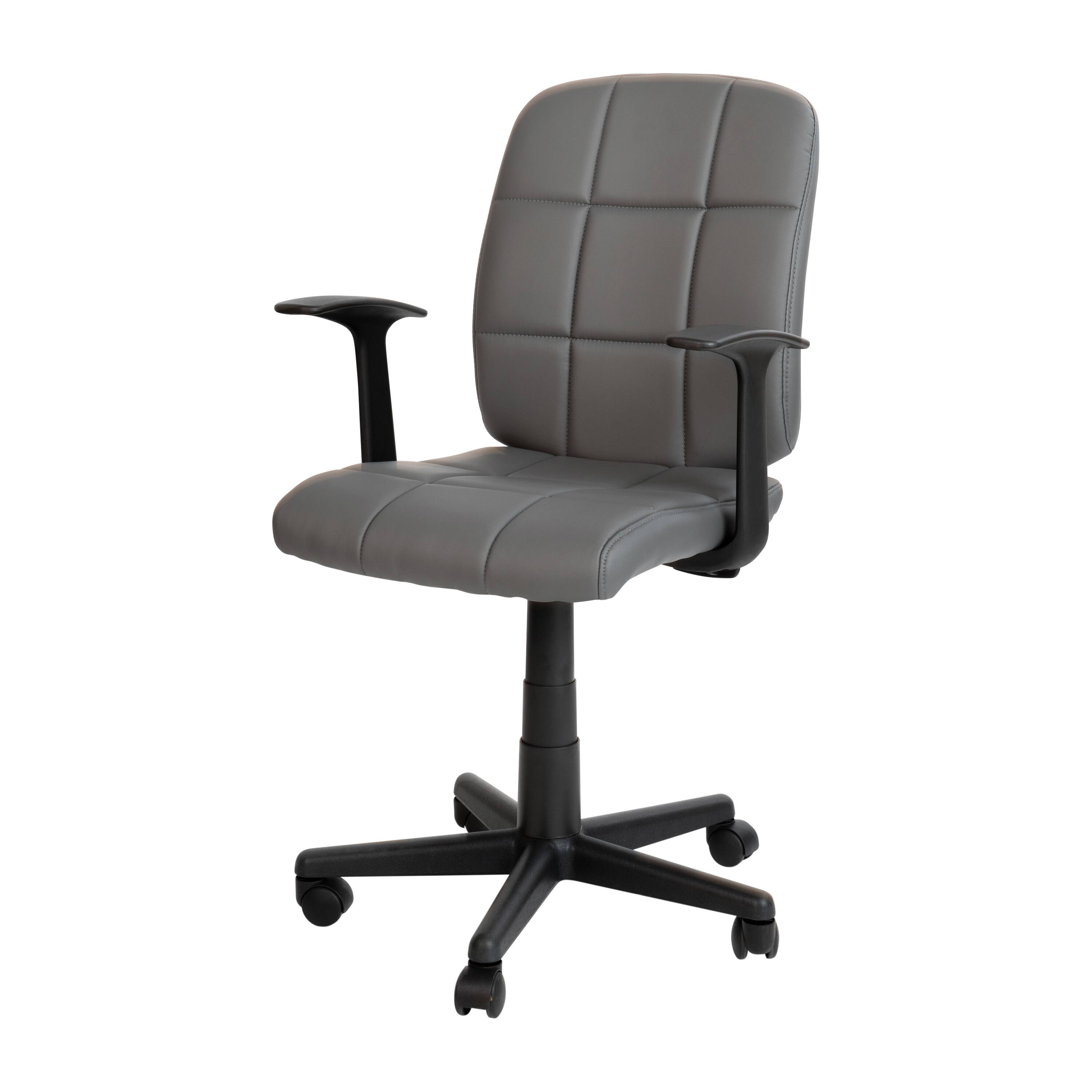 Emma + Oliver - Mid-Back Quilted Vinyl Swivel Task Office Chair with Arms - Gray