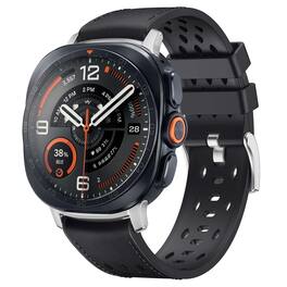 Dteck - Leather Band for Samsung Galaxy Watch Ultra 2/Ultra 47mm, Soft Breathable Sport Silicone + Leather Replacement Strap - Black