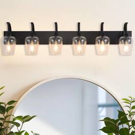RYHNUYNE - Bathroom Light Fixtures,6-Light Industrial Vanity Light with Clear Glass Shades,Bathroom Wall Lamp Over Mirror - Black