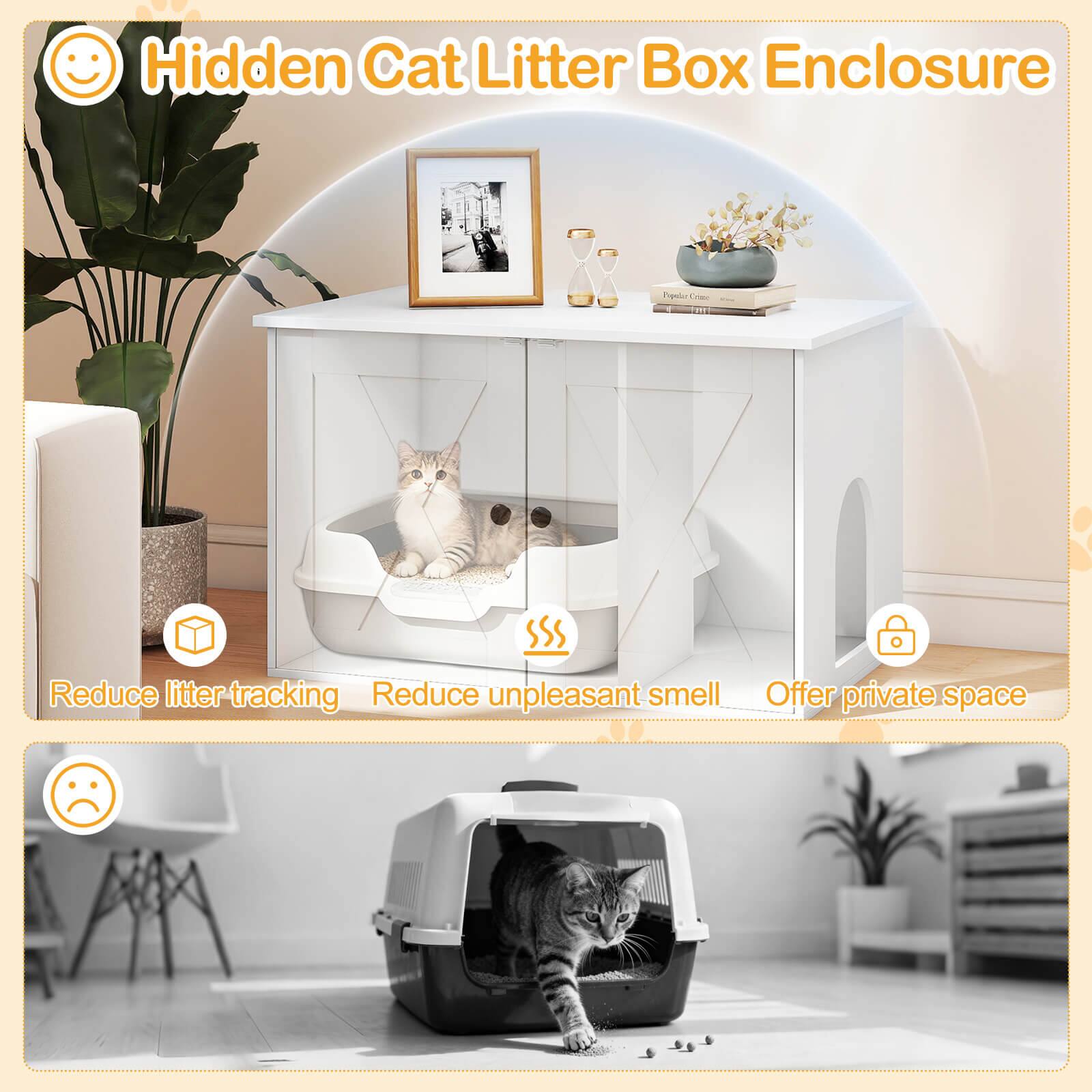 Costway Hidden Cat Litter Box Enclosure Furniture with Divider for