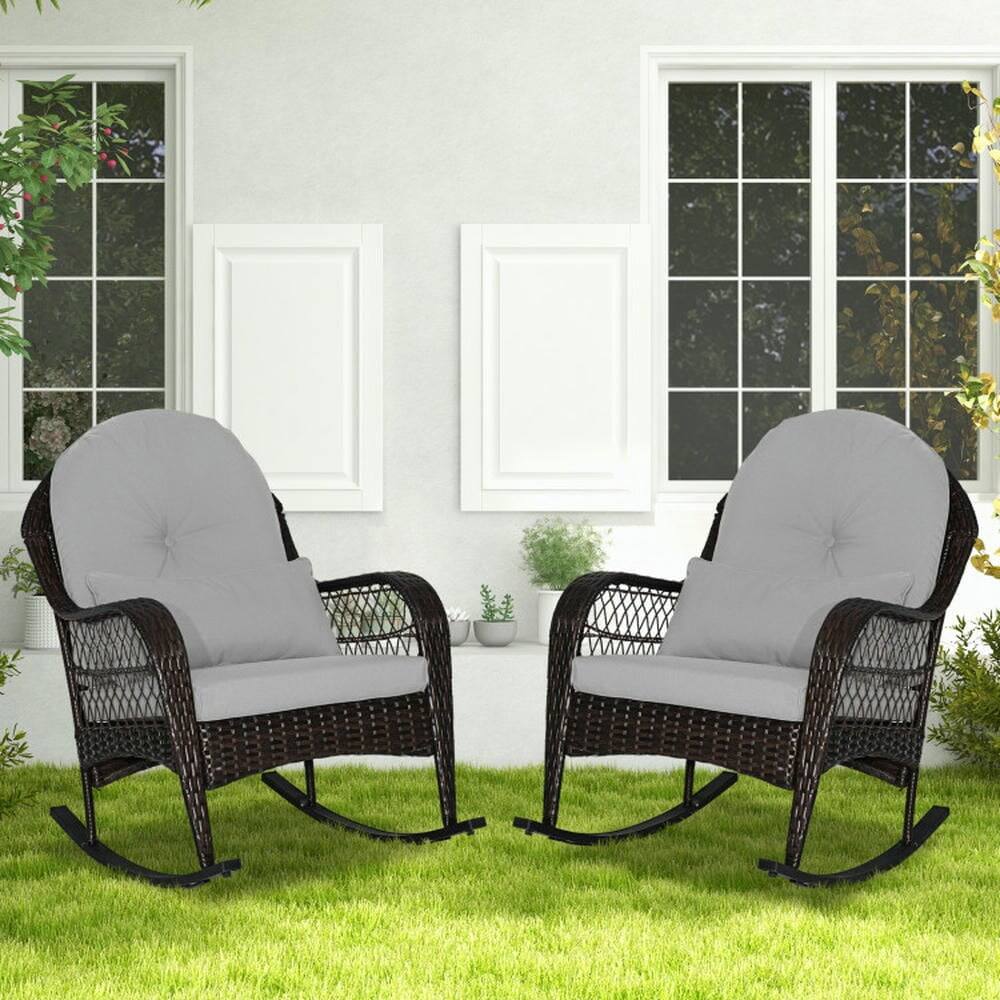 Alt View 2. Kadyn - Rocking Patio Bistro Outdoor ChairsPatio Rattan Rocking Chair with Seat Back Cushions and Waist PillowGray - Gray.