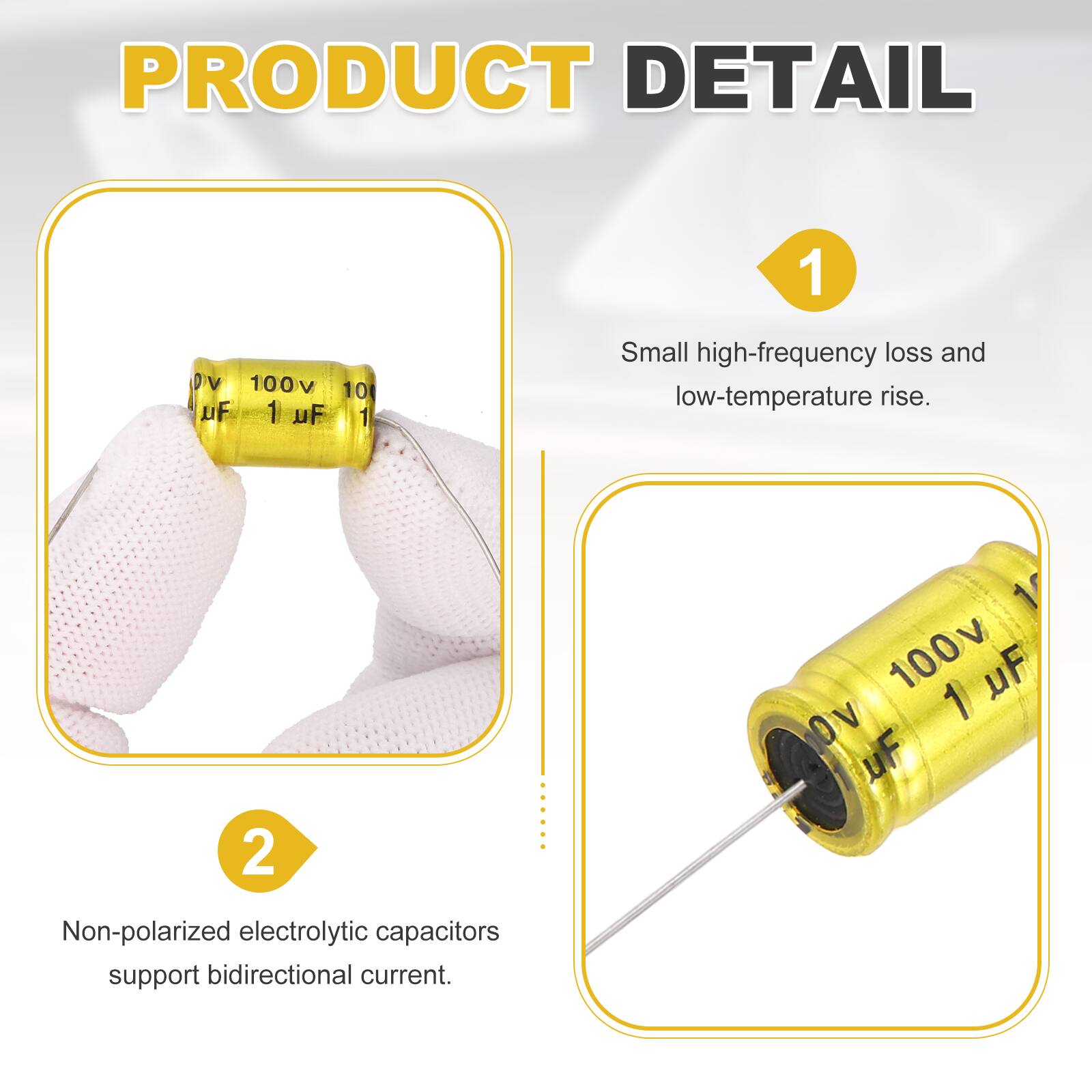 PRODUCT DETAIL

1. Small high-frequency loss and low-temperature rise.

2. Non-polarized electrolytic capacitors support bidirectional current.