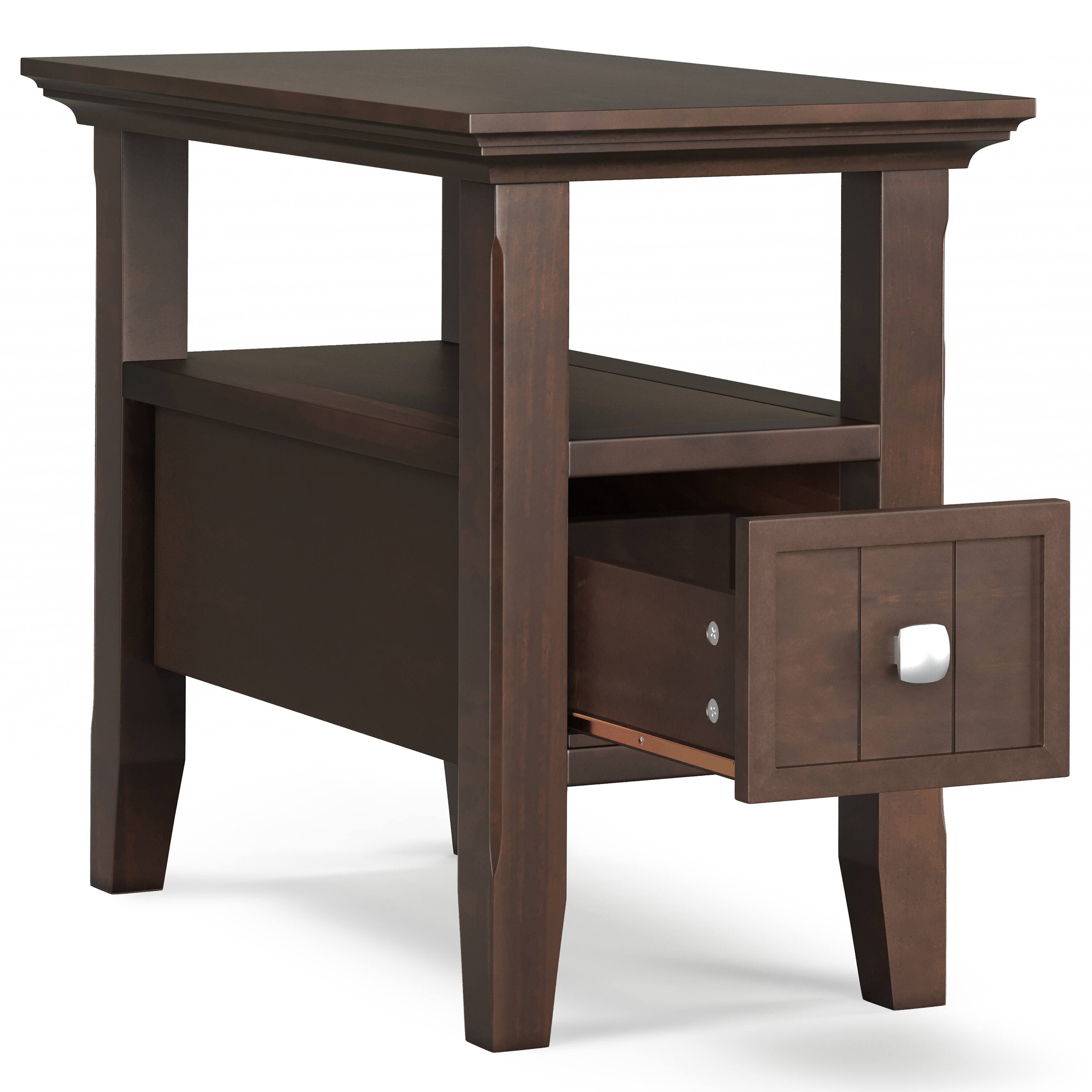 Back. Simpli Home - Acadian 14 inch Wide Solid Wood Transitional Narrow Side Table with Drawer in Brunette Brown - Brunette Brown.