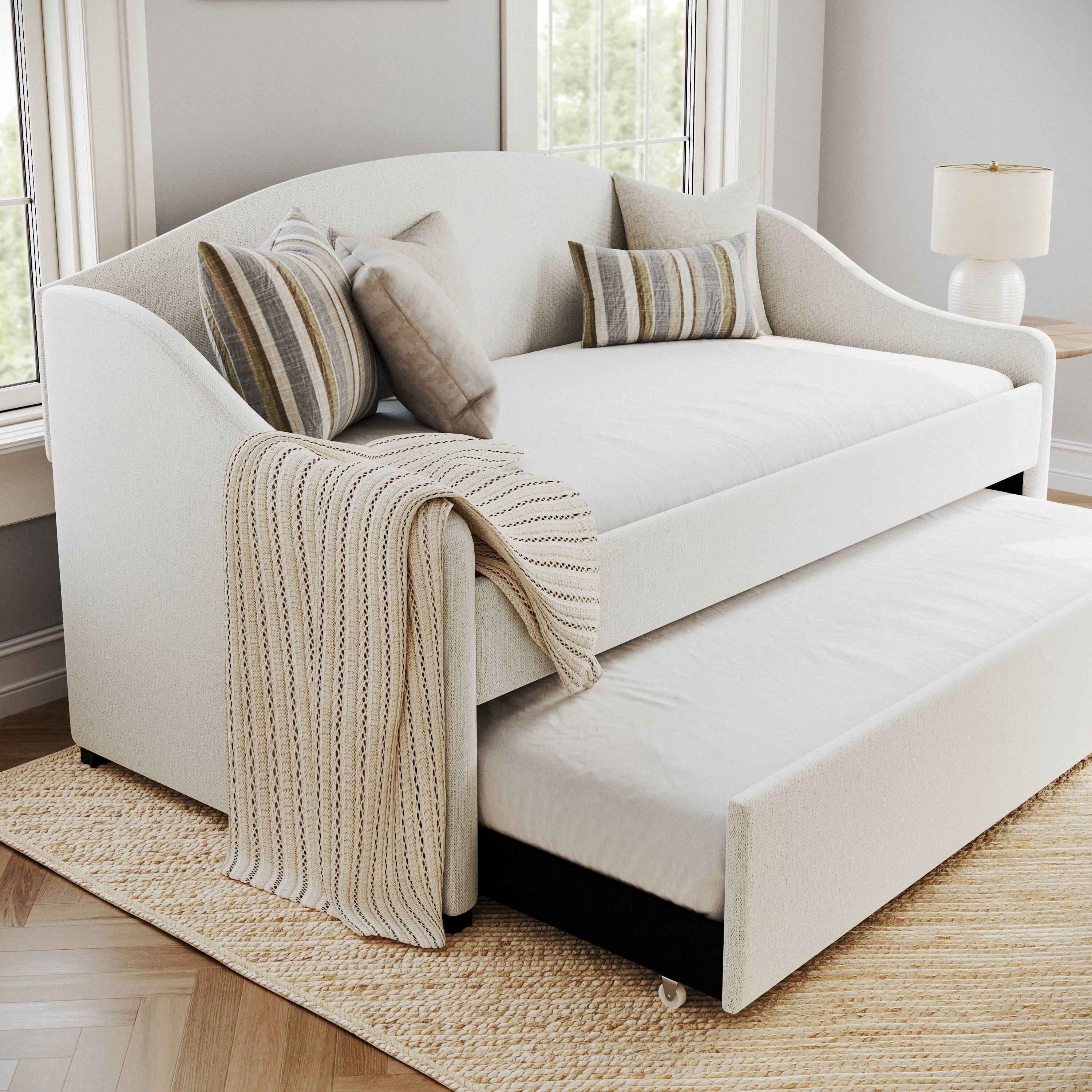 Alt View 4. Martha Stewart - Daybed with Rear Siderail and Pull-Out Trundle - Off-White.