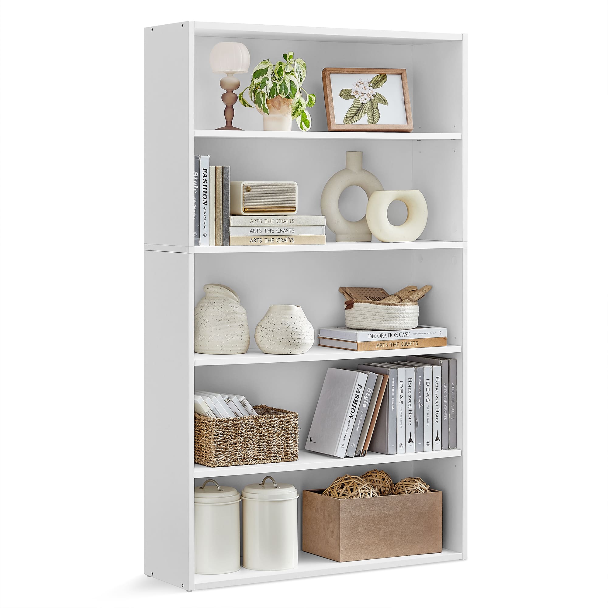 Songmics Home - 5-Tier Bookcase, Bookshelf, with Adjustable Storage Shelves, Open Shelving, White - Cloud White