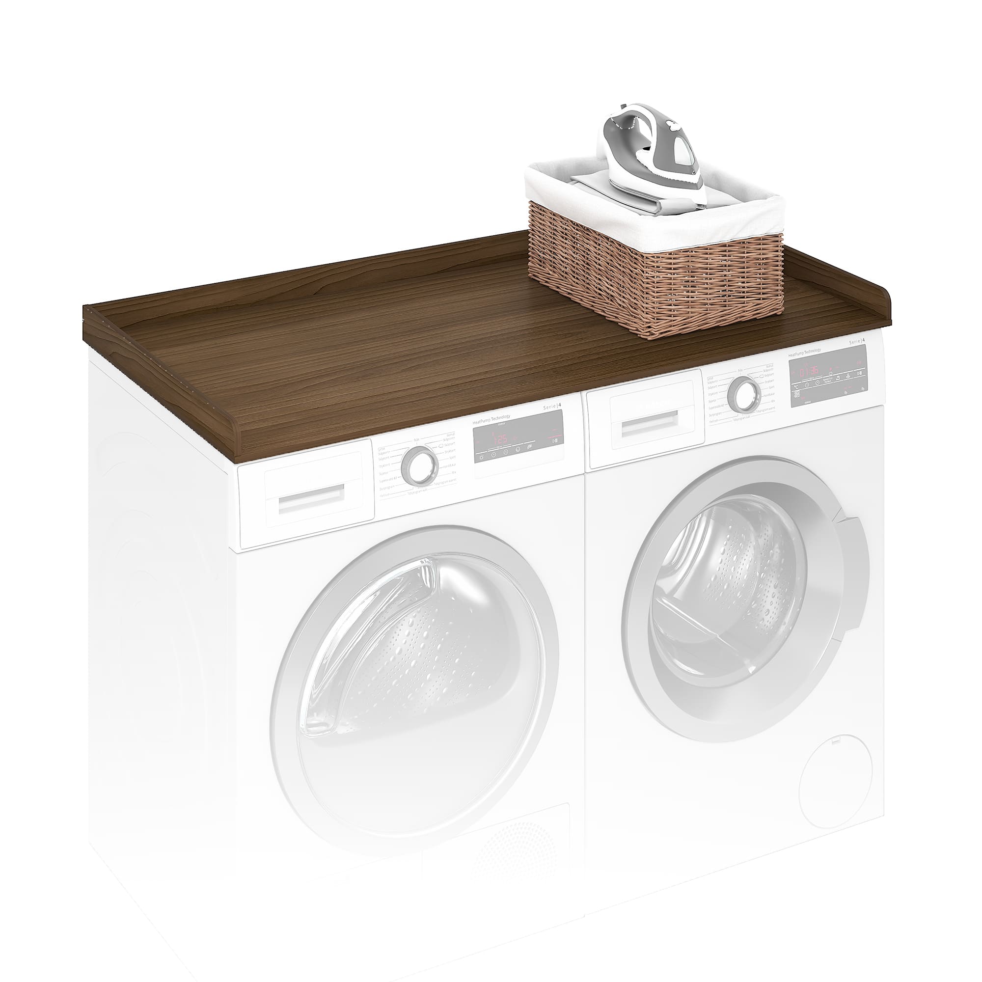 Furinno - RAVEL Washer Dryer Countertop with Edge Rails, Anti Slip Pads, Washer and Dryer Topper, 27.5 D x 54 W - Modern Walnut