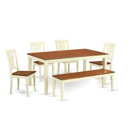 East West Furniture - 6-Pc Dining room set- Kitchen dinette Table and 4 Kitchen Dining Chairs along with Bench - Buttermilk & Cherry