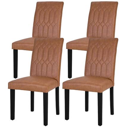 Front. Vecelo - Set of 4 PU Leather Dining Chairs - Ergonomic High Back Chairs With Solid Wood Legs - Brown.