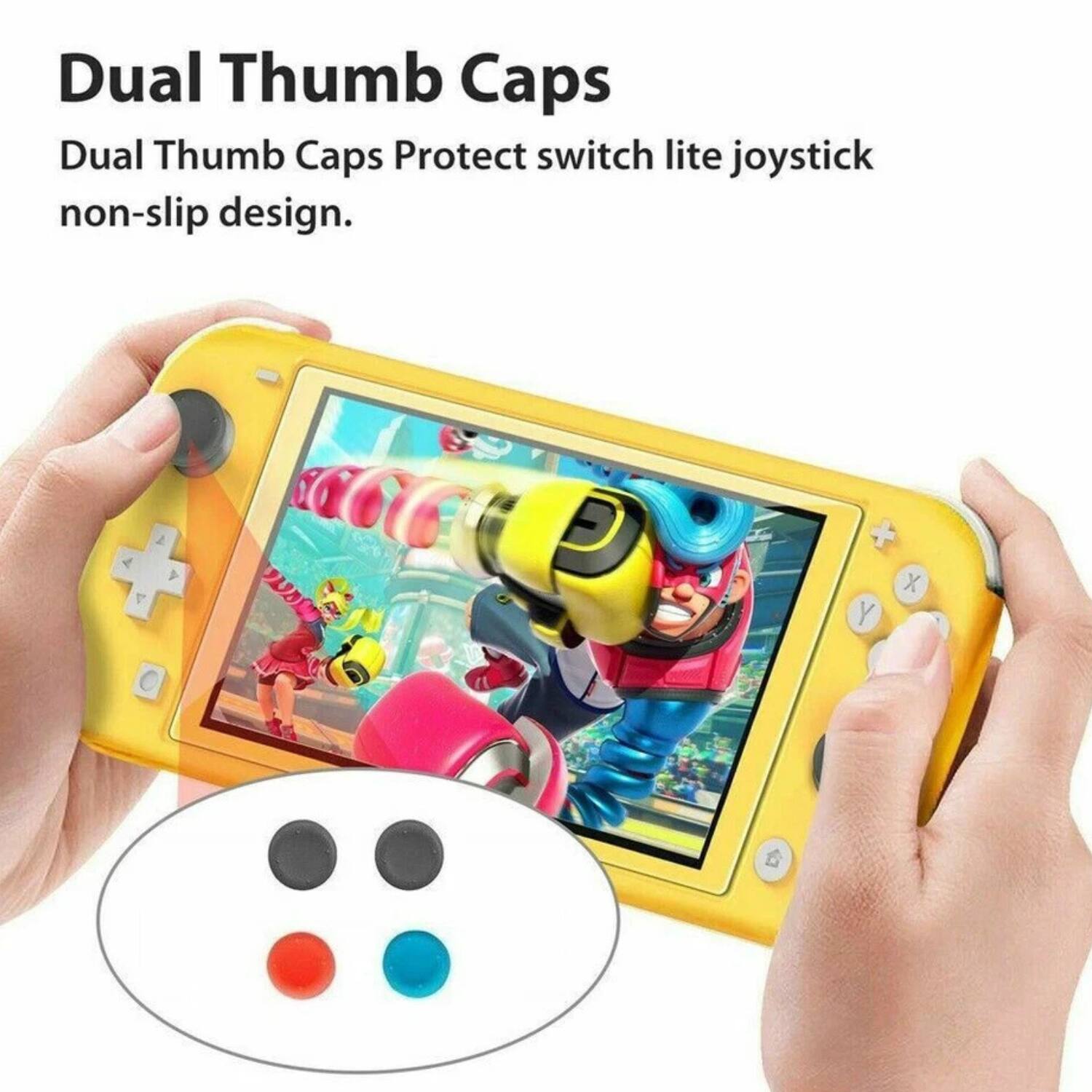 Dual Thumb Caps  
Dual Thumb Caps Protect switch lite joystick non-slip design.