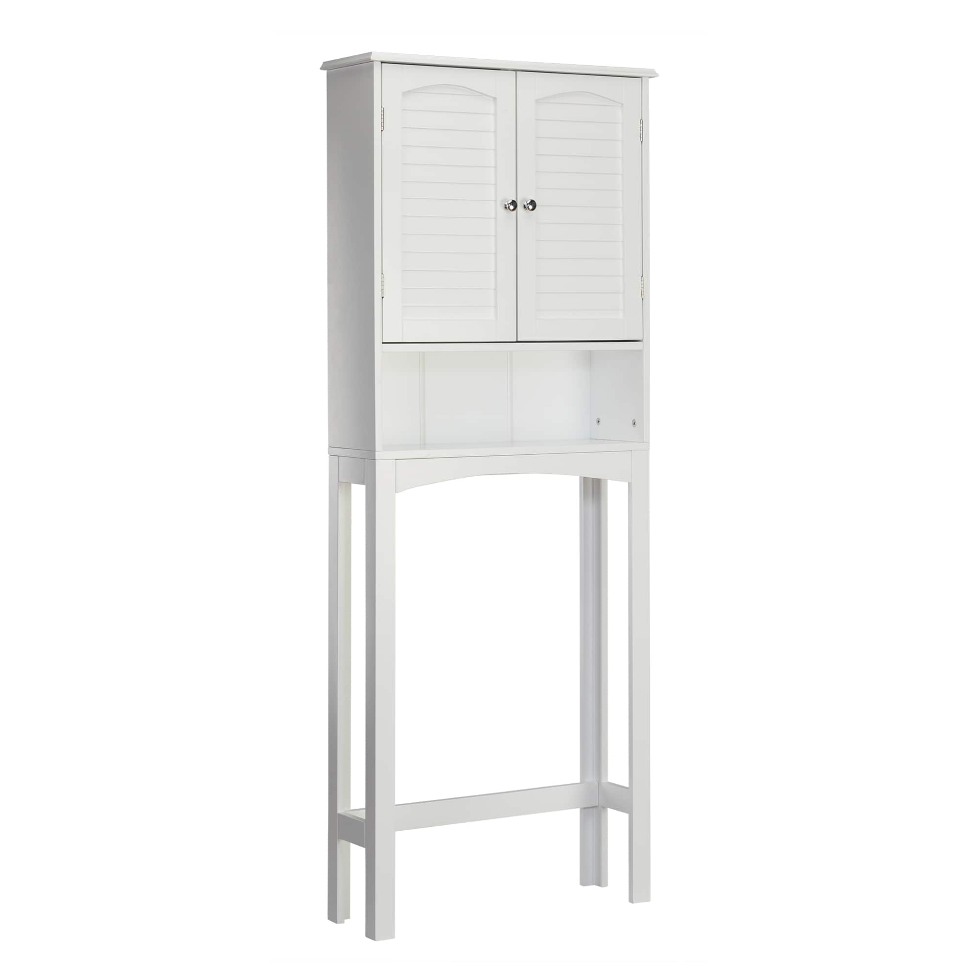 Teamson Home - Louis Over-the-Toilet Cabinet with Fixed Exterior Shelf - White