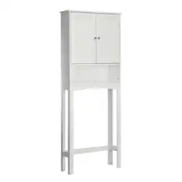 Teamson Home - Louis Over-the-Toilet Cabinet with Fixed Exterior Shelf - White