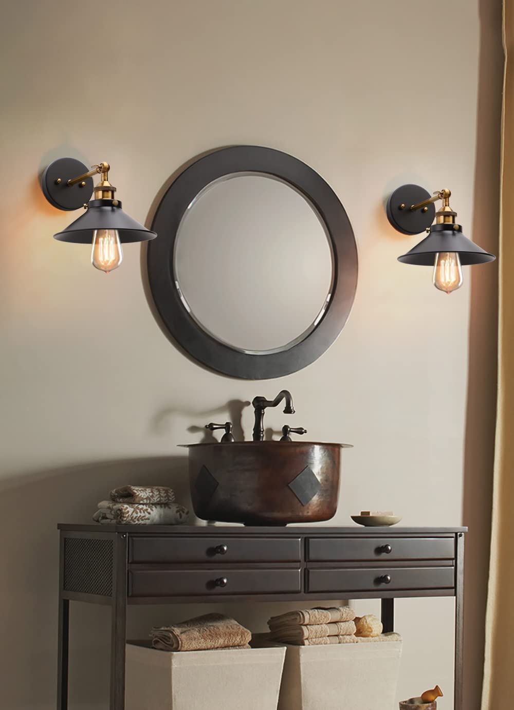 Alt View 5. Comfort Essence - Vintage Industrial Metal Wall Sconce Lighting Degree Adjustable Lamp - Antique-Black.