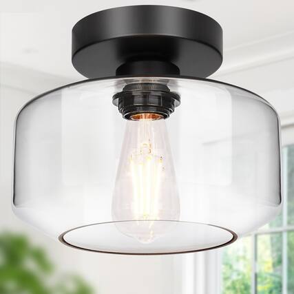 Front. Earthley Blooms - Industrial Semi Flush Mount Ceiling Light Oil Rubbed Bronze Lumen Led Bulb Included Clear Glass Shade Fixtu - Clear Glass (Includes $12 bulb, 2700K, 800LM).
