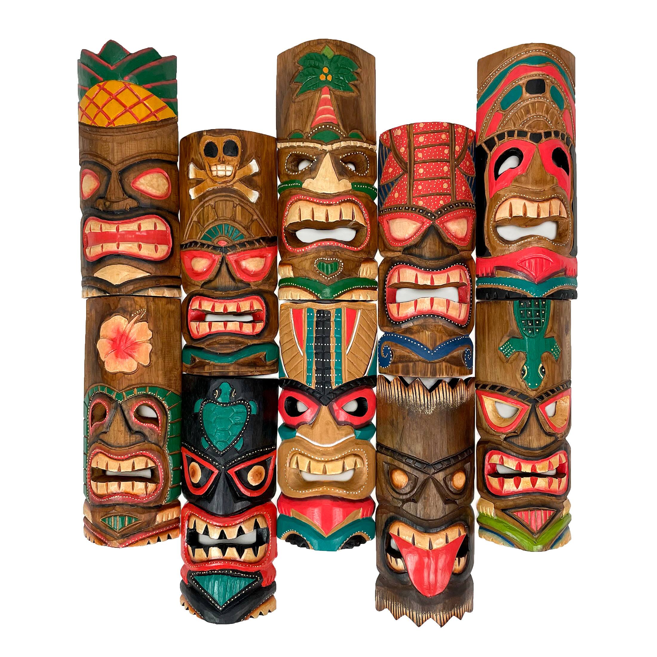 Alt View 7. Zeckos - Set of 10 Hand-Carved Tropical Island Style Tiki Masks Decorative Wall Hangings - Multicolored.
