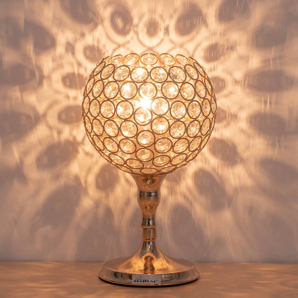 Oumilen - Gilded Sphere K9 Crystal Accent Table Lamp, Luxury Lighting for Bedroom Living Room Vanity