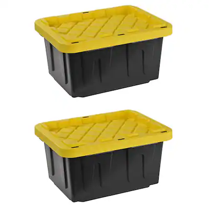 Front. Juggernaut Storage - Juggernaut Storage 5 Gal Lockable Plastic Storage Tote, Black/Yellow (Set of 2) - Black/Yellow.