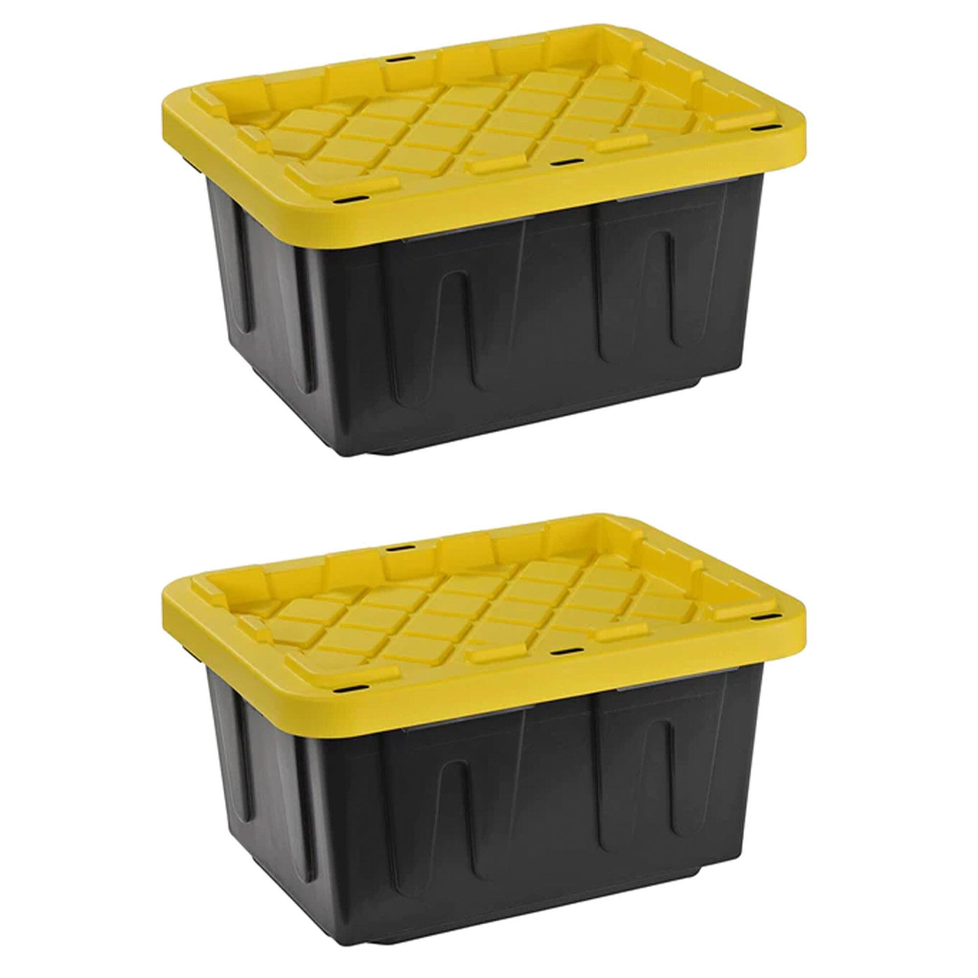 Front. Juggernaut Storage - Juggernaut Storage 5 Gal Lockable Plastic Storage Tote, Black/Yellow (Set of 2) - Black/Yellow.