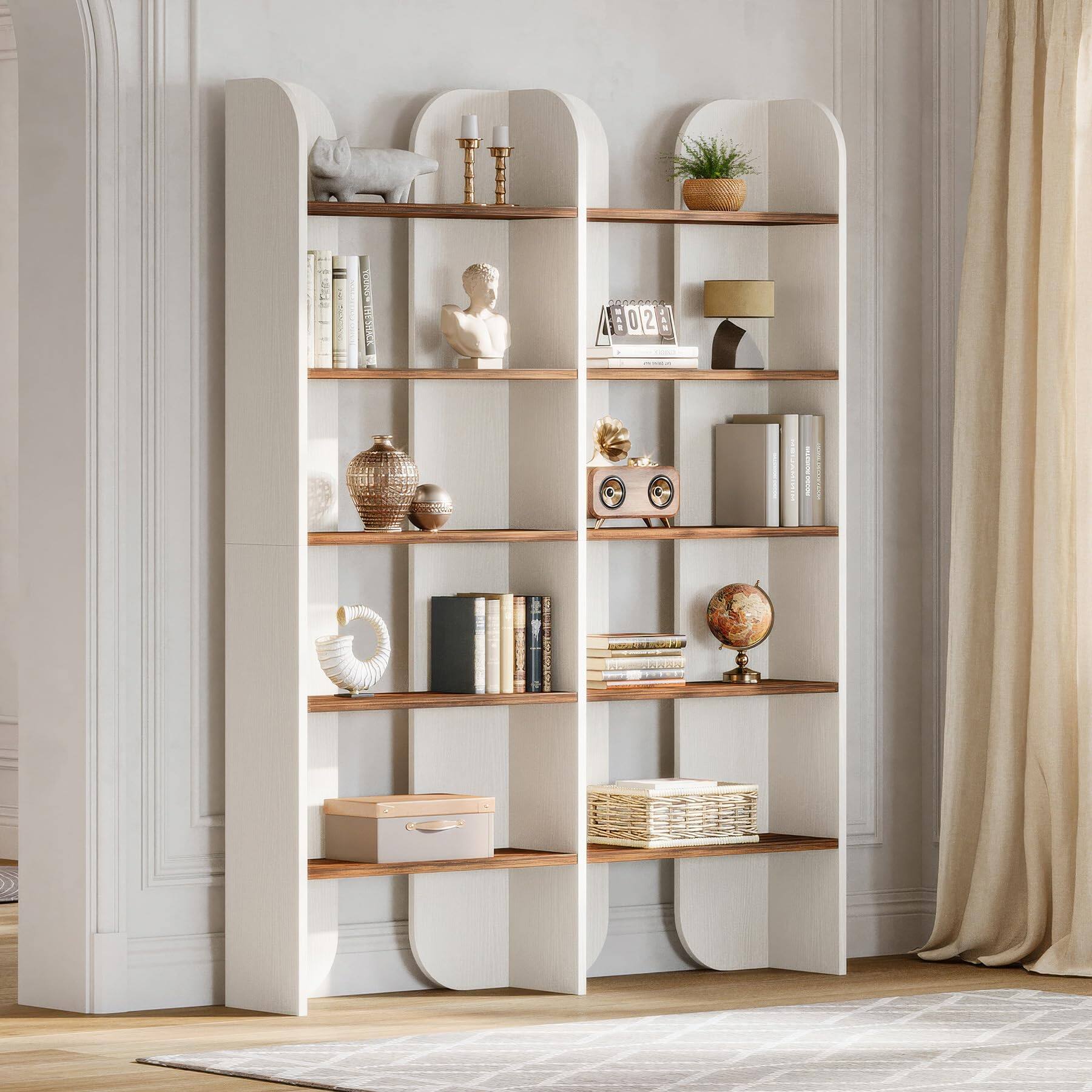 Tribesigns 5 Tier Farmhouse Bookshelf, 70.87 Inch Tall Double Wide ...