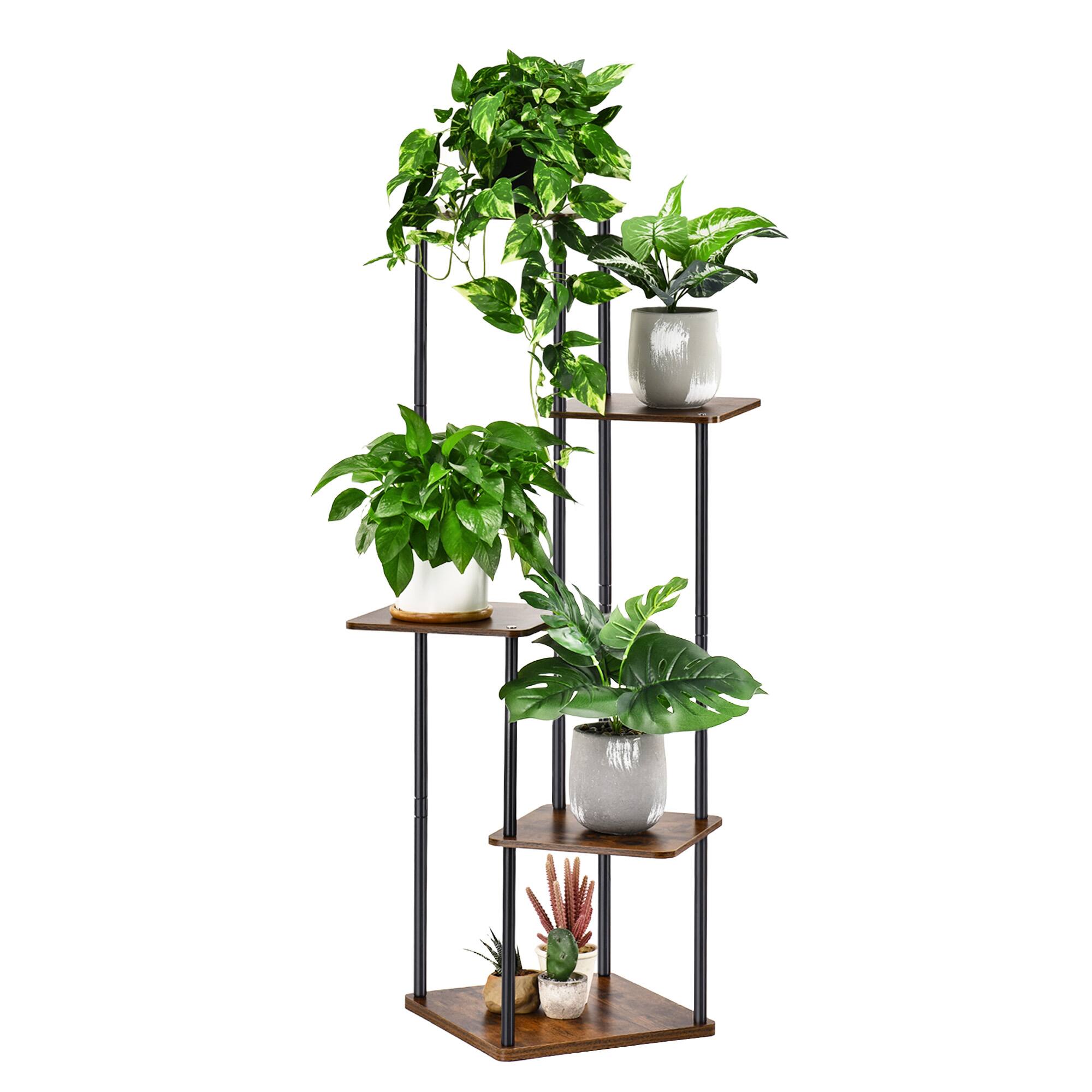 Front. Unique Bargains - 5 Tier Plant Stand Indoor Outdoor, Wood Metal Corner Shelf, Multiple Flower Pot Rack Shelves, Planter Display Organizer - Black.