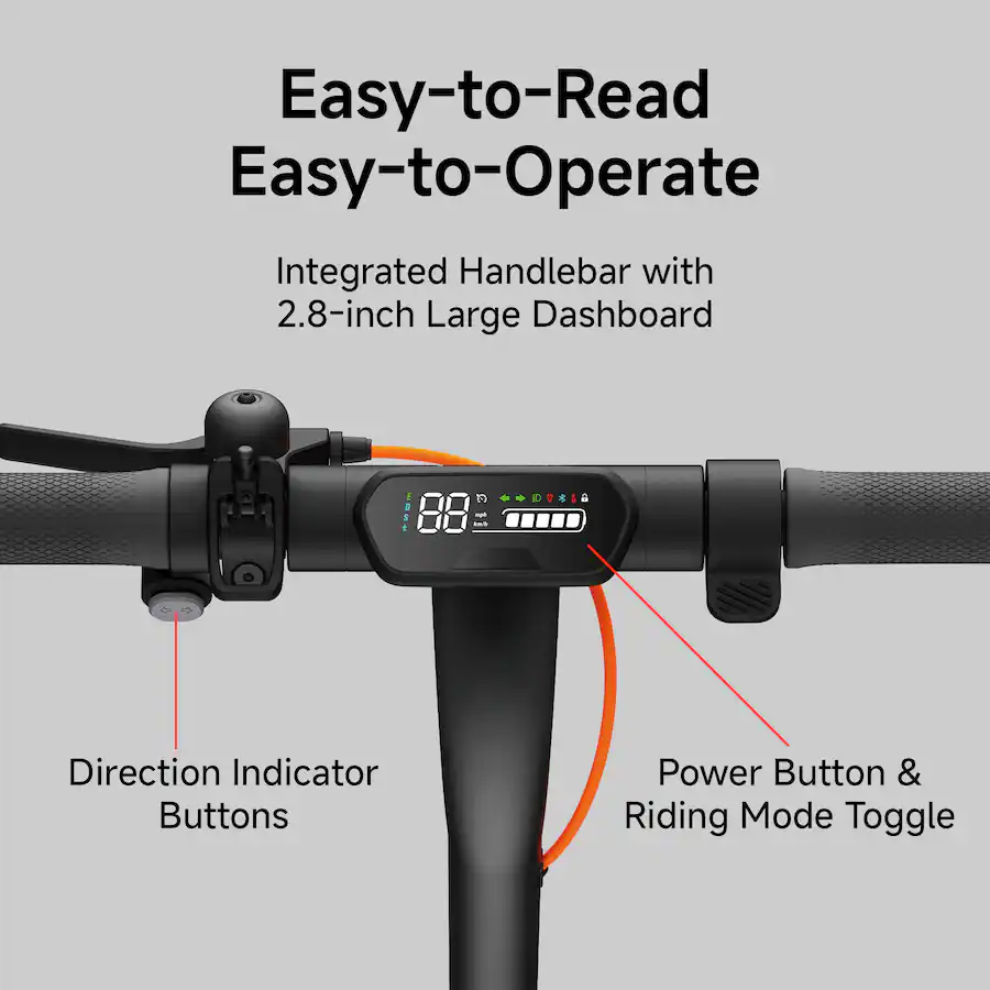 Easy-to-Read Easy-to-Operate Integrated Handlebar with 2.8-inch Large Dashboard.