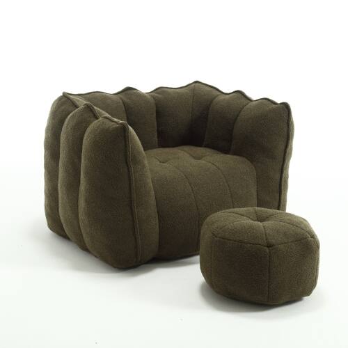 Alt View 9. GOODSILO - Premium Square Bean Bag Sofa with Footstool for Ultimate Relaxation in Living Room and Bedroom - Olive Green.