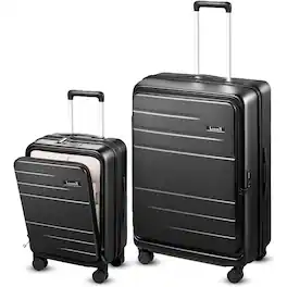 LUGGEX - 20"/28" 2-Piece Luggage Set, Expandable Polycarbonate Hard Shell Suitcase Sets with Front Pocket - FX-Core - Black