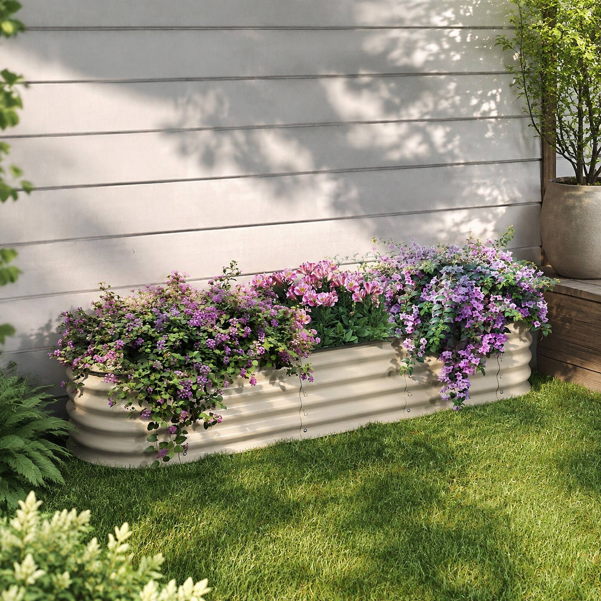 Alt View 2. RYHNUYNE - Galvanized Raised Garden Bed Kit 6.4x2x1 ft Outdoor Metal Planter Box with Safety Edging for Vegetables Flowers - White.