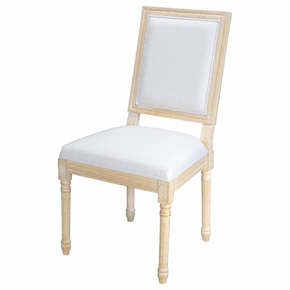 Left. Loheer - Loheer French Country Dining Chairs Set of 2 Upholstered Square Back Beige Solid Wood - Beige.