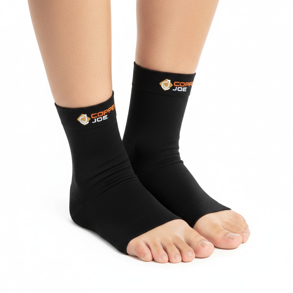 Copper Compression - Copper Joe Ankle Brace Compression Sleeve - Foot Arch Recovery, Plantar Fasciitis Socks - 1 Pack - Small - Black